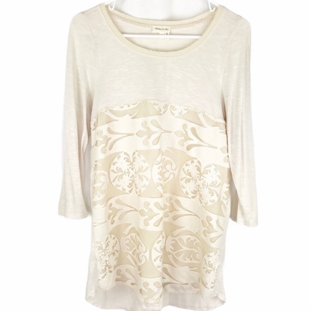 *2/$20* Meadow Rue for Anthro Cream Tunic Top with Lace, M